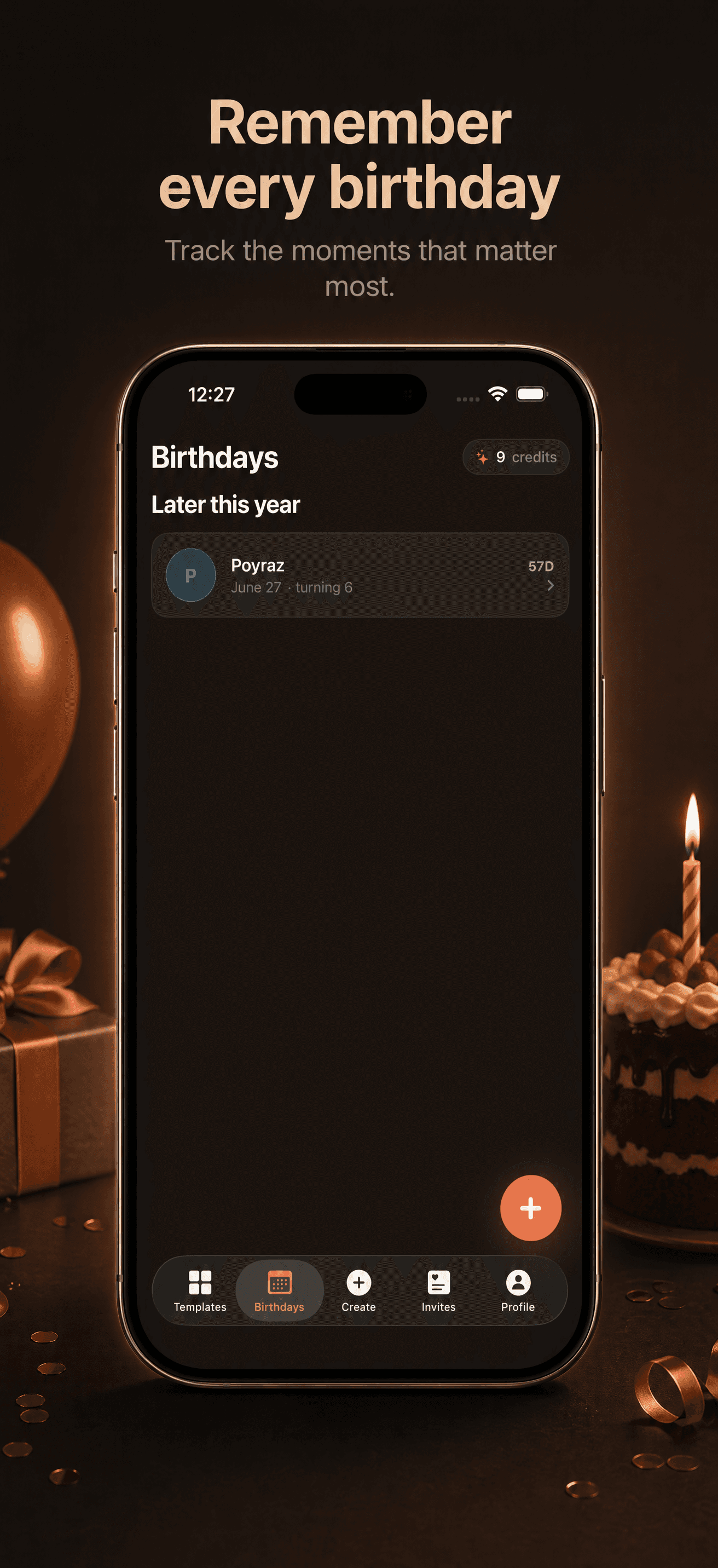 Hoop Birthdays tab — upcoming birthday list with reminders